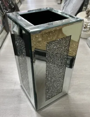£27.49 • Buy 30Cm Square Mirrored Vase Crushed Diamond Silver Crystal Decorative Vase Flower