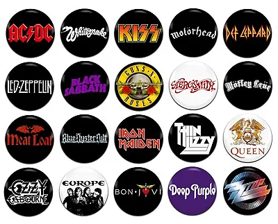 20x Heavy Rock Bands Artists 60's 70's 80's 25mm / 1 Inch D Pin Button Badges • £8.99
