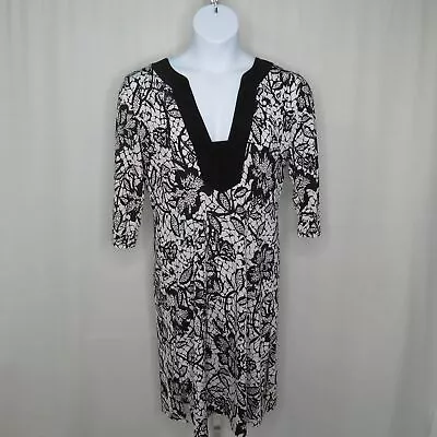 Melissa Masse Tunic Black White Shift L Large Dress Long Sleeve Side Slit Jersey • $13