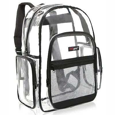 Clear Transparent PVC Multi-pockets School Backpack Black Trim See Thru Bookbag • $32.99