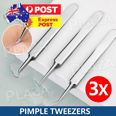 $5.45 • Buy 3X Curved Blackhead Acne Clip Needle Tweezers Pimple Popper Extractor Remover