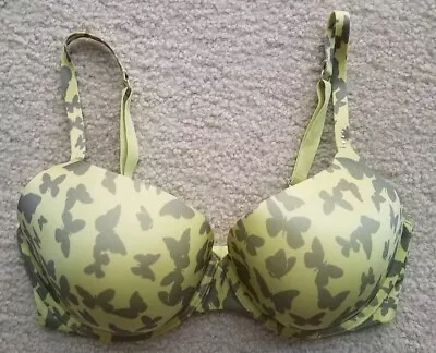 Victoria's Secret Yellow/Gray Butterfly Print Biofit Demi Uplift Bra 36DD • $19.99