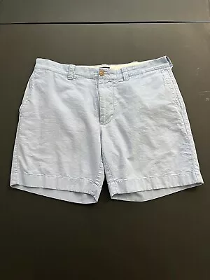 J Crew 33 Adult Chino Shorts Blue Sunwashed Oxford 7” Inseam Preppy Casual Mens • $18.99