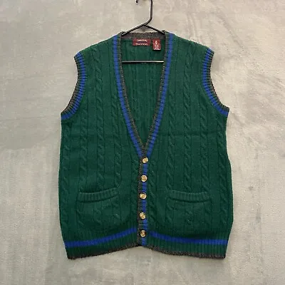 Vintage Savile Row Cardigan Sweater Vest Men Medium Cable Knit 100% Virgin Wool • $99.88