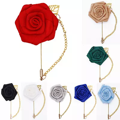 Lapel Flower Boutonniere Stick Brooch Pin Men's Suit Tie  #23 Leaf  And Chain • £3.99