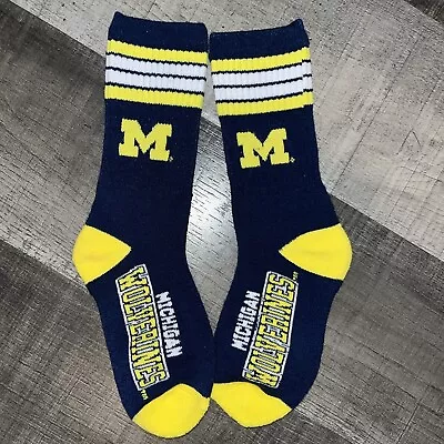 Michigan Wolverines Ncaa College Logo Duece Crew Length Socks Large • $9.67