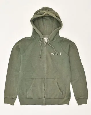 JACK WILLS Womens Zip Hoodie Sweater UK 12 Medium Khaki Cotton IV07 • £16.41