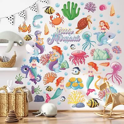 Mermaid Wall Stickers Cartoon Character Stickers For Baby Kids Nursery Bedroom • $19.85