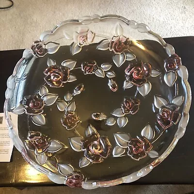 Mikasa Bella Rosa 13” Platter Round Crystal Flower Glass Vintage Pink Rose • $24.95