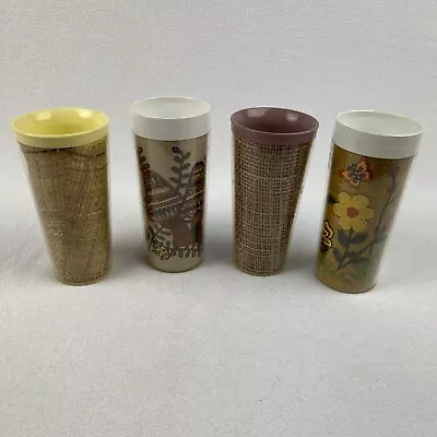 Vintage Raffiaware Melmac Burlap Thermo-Serv Retro Tumbler Cup Set Of 4 • $19.95