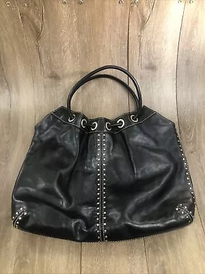Michael Kors Black Pebbled Leather Silver Stud Grommet Hobo Shoulder Handbag • $50