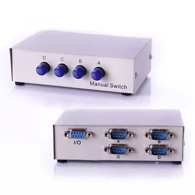 1x4 Or 4x1 - 4-Port AB Manual Sharing DB9 RS232 Serial Switch 4-Way Selector Box • $16.95
