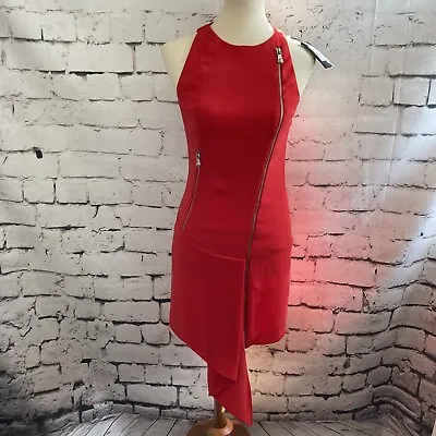 Versus Versace Dress Women Size 2 Red Abito Donna Tessuto Russo Zip Detail Crepe • $300