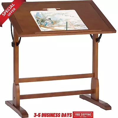 Vintage Rustic Oak Drafting Table Top Adjustable Table Craft Writing Studio Desk • $240