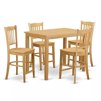5 PC Rectangular Dining Counter Height Pub Table And 4 Stools Set In Oak • $510.35