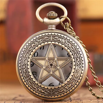 Pentacle Pagan Gothic Quartz Pocket Watch With Necklace Chain Gift For Men Women • £5.39