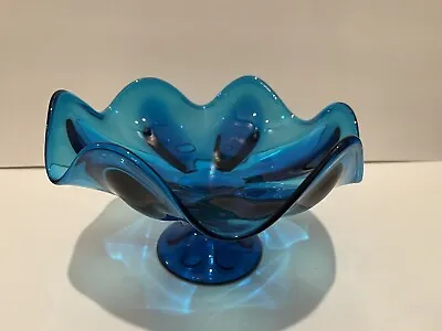 Vintage Mid-Century  Viking 6 Petal Epic Electric Blue Glass Compote Dish MCM • $25.02