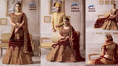 £110.22 • Buy Designer Bollywood Indian Wedding Pakistani Maroon Lehenga Choli Set Lenga Saree
