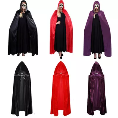 Halloween Costume Witch Hooded Cape Robe Medieval Unisex Hooded Cloak Adult Kid • £10.78