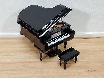 Miniature Grand Piano With Bench Seat Instrument 1:12 Scale Dollhouse Black • $42.99