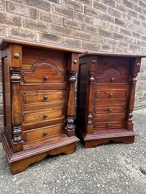 Vintage Pair Bow Front Empire Carved Solid Wood Bedside Tables Side Table Drawer • £389.99