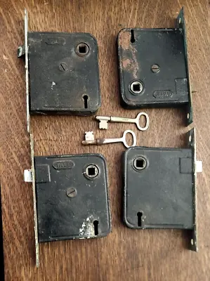 4 Antique YALE Door Lock Mortise Units. Brass/Iron. 2 Skeleton Keys. • $85