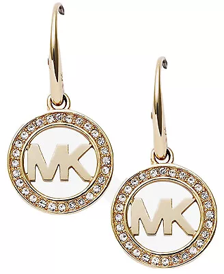 Nwt Michael Kors Fulton Gold-tone Crystal Pave Logo Earrings Mkj4794 Msrp $75.00 • $54.95