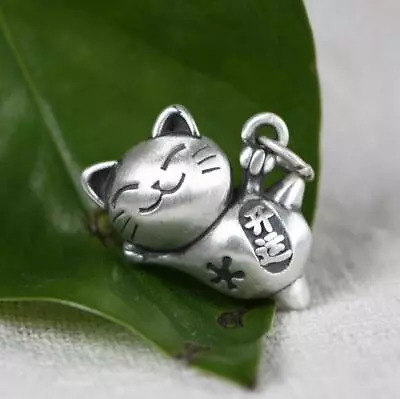 Luck Maneki Neko Cat 925 Sterling Silver Charm Pendant • $12.99