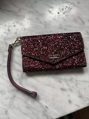 Kate Spade Crimson Red Sparkly Sequins Trifold Envelope Leather Wallet Wristlet • $35