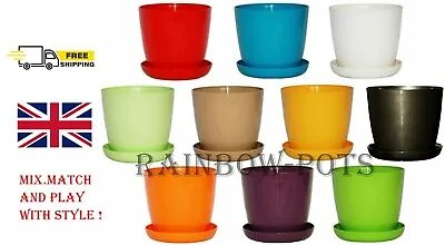 Flower Pot Colour Gloss Decor Orchid Plastic Plant Pot Planter Saucer Wedding S • £4.99