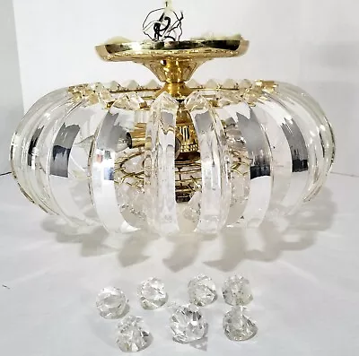 Vintage Regency Lucite Crystal Ball Effect Light Fixture Brass Ribbon 18  • $299.99