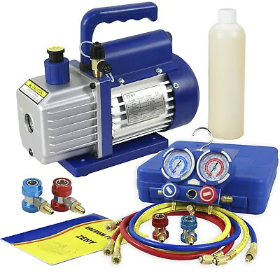  R134A R410a R22 A/C Combo Manifold Gauge Set With 35 CFM 1/4HP Air Vacuum Pump • $94.58