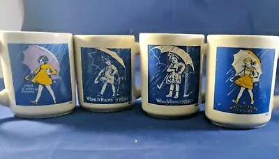 Morton Salt WHEN IT RAINS IT POURS Umbrella Girl Logo Coffee Mugs Set Of 4 Cups  • $15