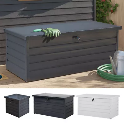 Outdoor Metal Steel Garden Storage Box Bench Sit On Trunk Shed Chest Up 350/600L • £98.99