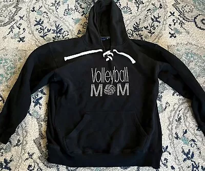 Size XL VOLLEYBALL MOM Black Hoodie Sweatshirt W Rinestones Bling - Runs Big • $20