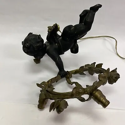 Vintage Art Deco Solid Bronze Figural Cherub Putti Chandelier Hanging Light • $1495