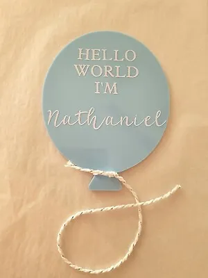 Baby Boy Birth Announcement Balloon Plaque Welcome To The World • £5.50