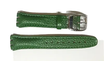 £6.99 • Buy Replacement 17mm Leather Watch Strap In Green For Swatch Metal Buckle