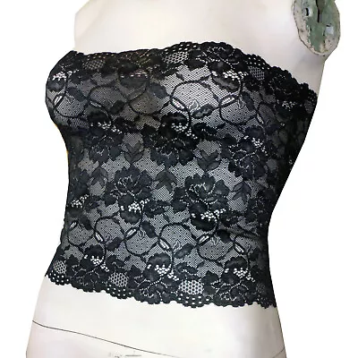 £5.99 • Buy Womens Black Lace 12 Inch Boob Tube Bandeau Crop Top Bra Bralette Vest 6 To 20