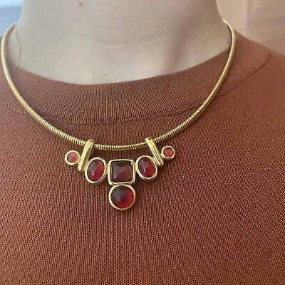 £45 • Buy Trifari Vintage Gold Tone Choker Necklace With Red Pendant Carla Rockmore