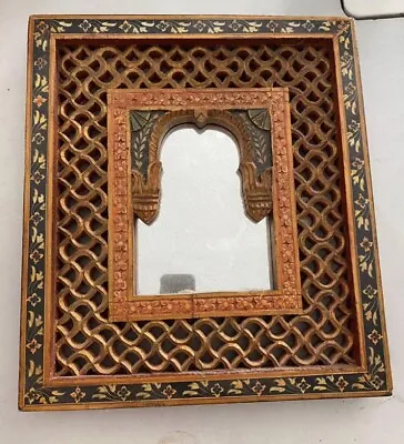 Jharokha Rajastan WOODEN Carved Wood Framed Wall Mirror Vintage Indian Moroccan • $250