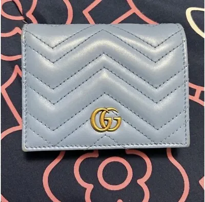 $670 • Buy Authentic Blue Gucci GG Marmont Card Case Wallet