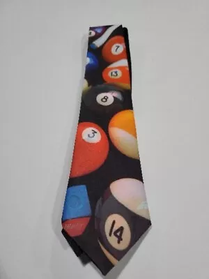 Ralph Marlin Mens Tie Necktie Billards 1994 Black Colorful Pool Balls Novelty  • $14