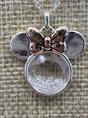 Disney Necklace Minnie Mouse Bowtiful Floating Crystal Face Pink Bow • $13.29