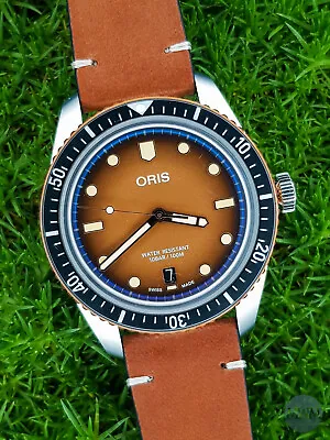 Oris Divers Sixty-Five New 65 Brown Dial 40mm Bronze Bezel On Leather Strap  • $2645