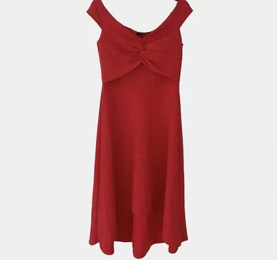 QUIZ Red Sparkly  Dipped Hem Evening Party Occassion Dress Size 12 • £14.99