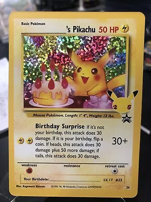 $9.99 • Buy Pokemon Birthday Pikachu 25th Anniversary Celebrations Classic 24 WOTC Promo
