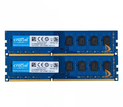 Crucial Kit 2x 8GB 2RX8 PC3L-12800U DDR3 1600MHz  Desktop Memory RAM Low Density • £16.79