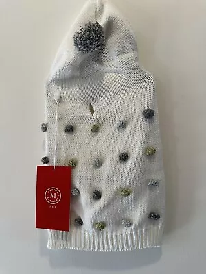 NWT Silver/gold MARTHA STEWART Pet- Cream Sweater Pom Poms & Hood. Size S • $22