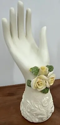 Vintage Porcelain Lady Hand Ring Jewelry Holder 6” Display Glove Yellow Flowers • $17.95